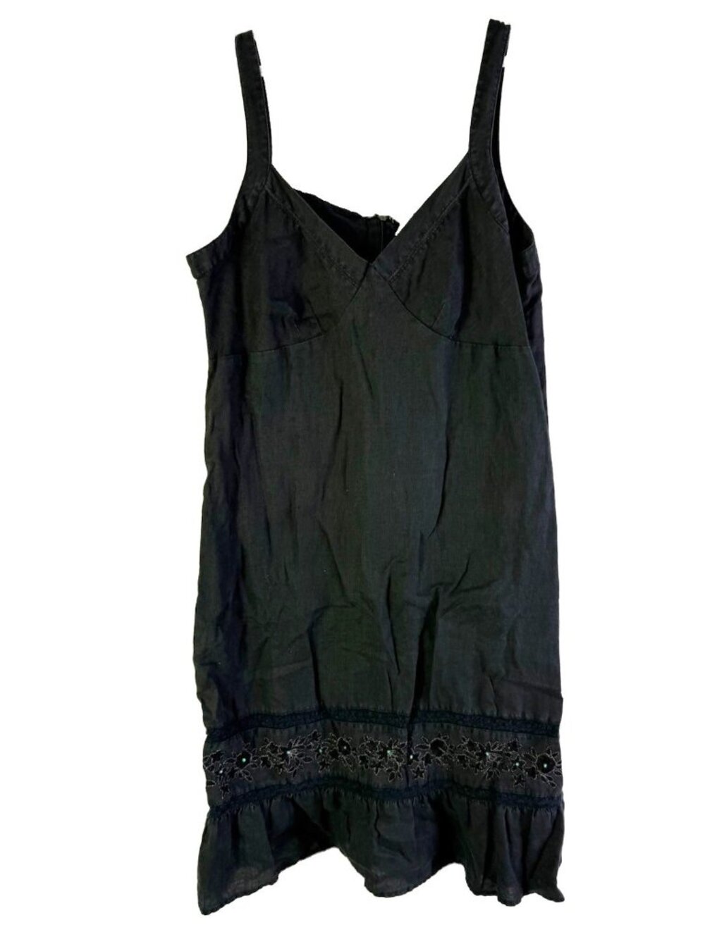 Vintage 90s Baby Doll Sun Dress Linen Black Embellished Tiered